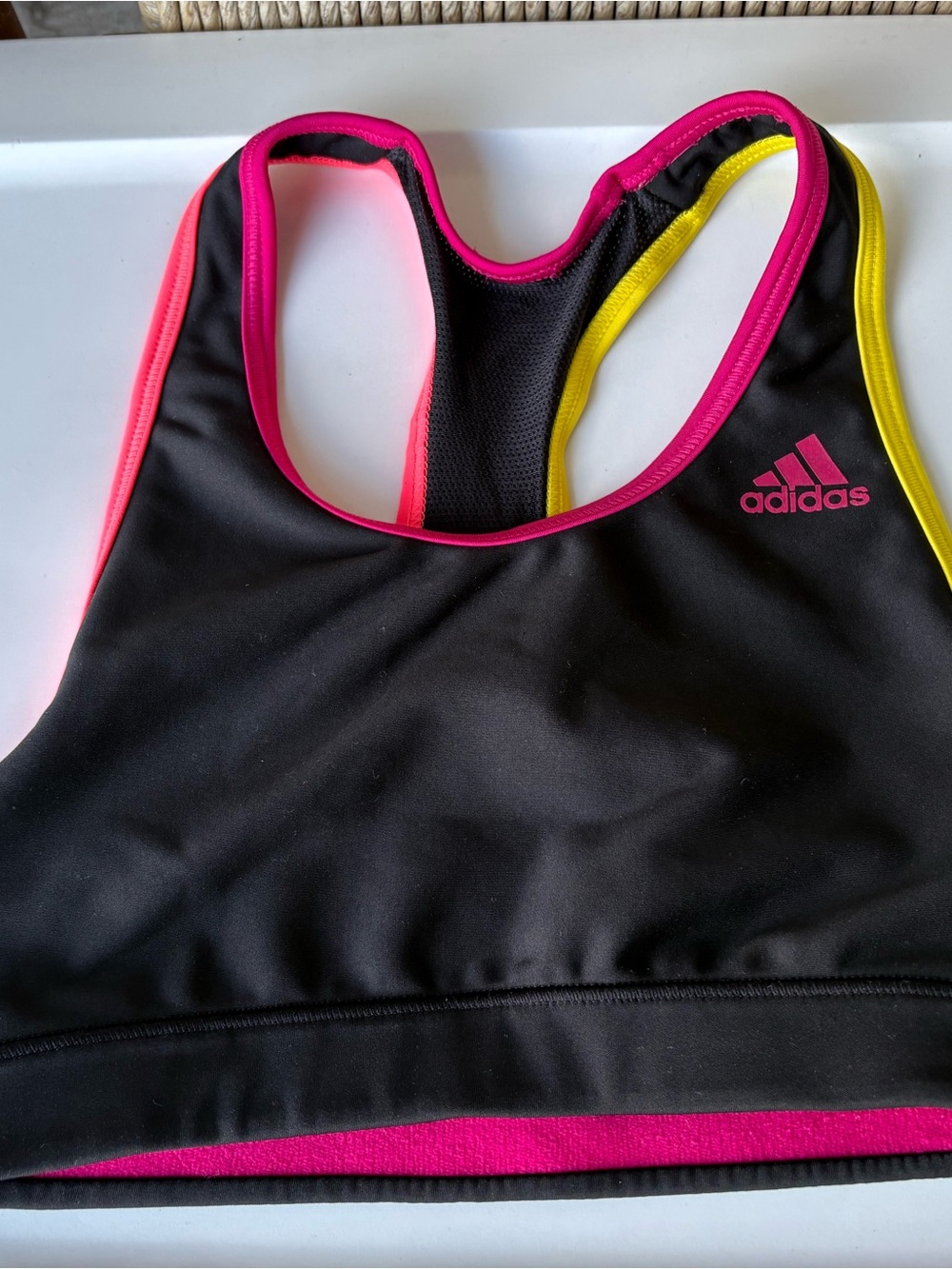 adidas Black One-Piece Swim Top with Pink & Yellow Trim